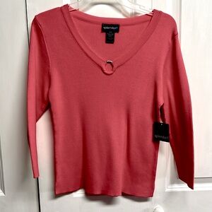 Splendor Dark pink Mid Sleeve Metal Ring Neck Line Knit Top Size S NWT